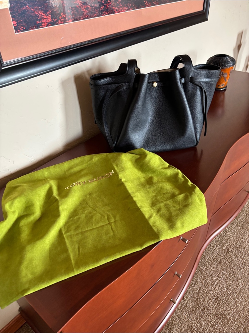 Tory Burch Black Pebbled Leather Tote